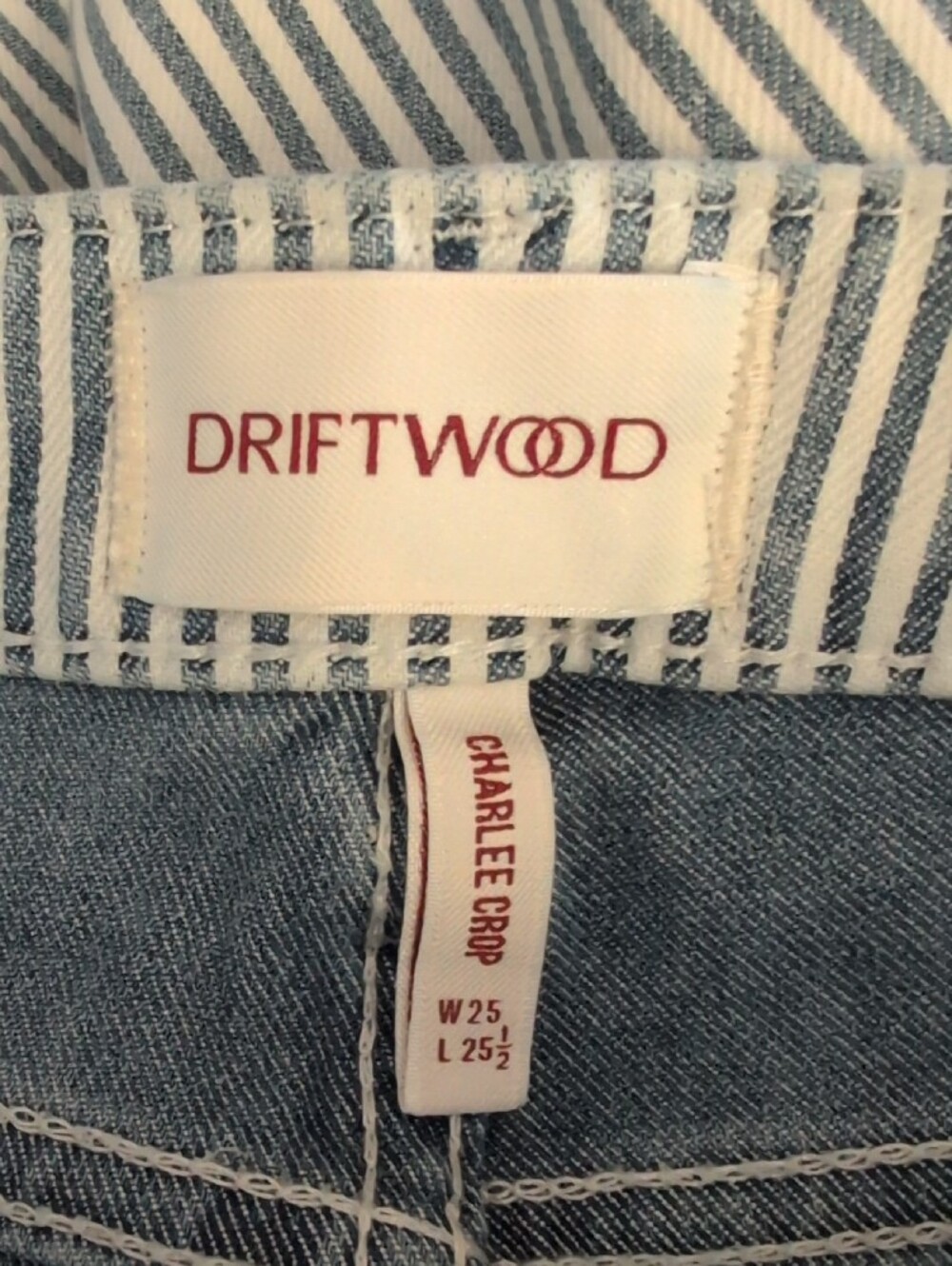 DRIFTWOOD PinStriped Wide Leg Floral Embroidery Fray Hem Jeans 25 710A - Picture 7 of 9